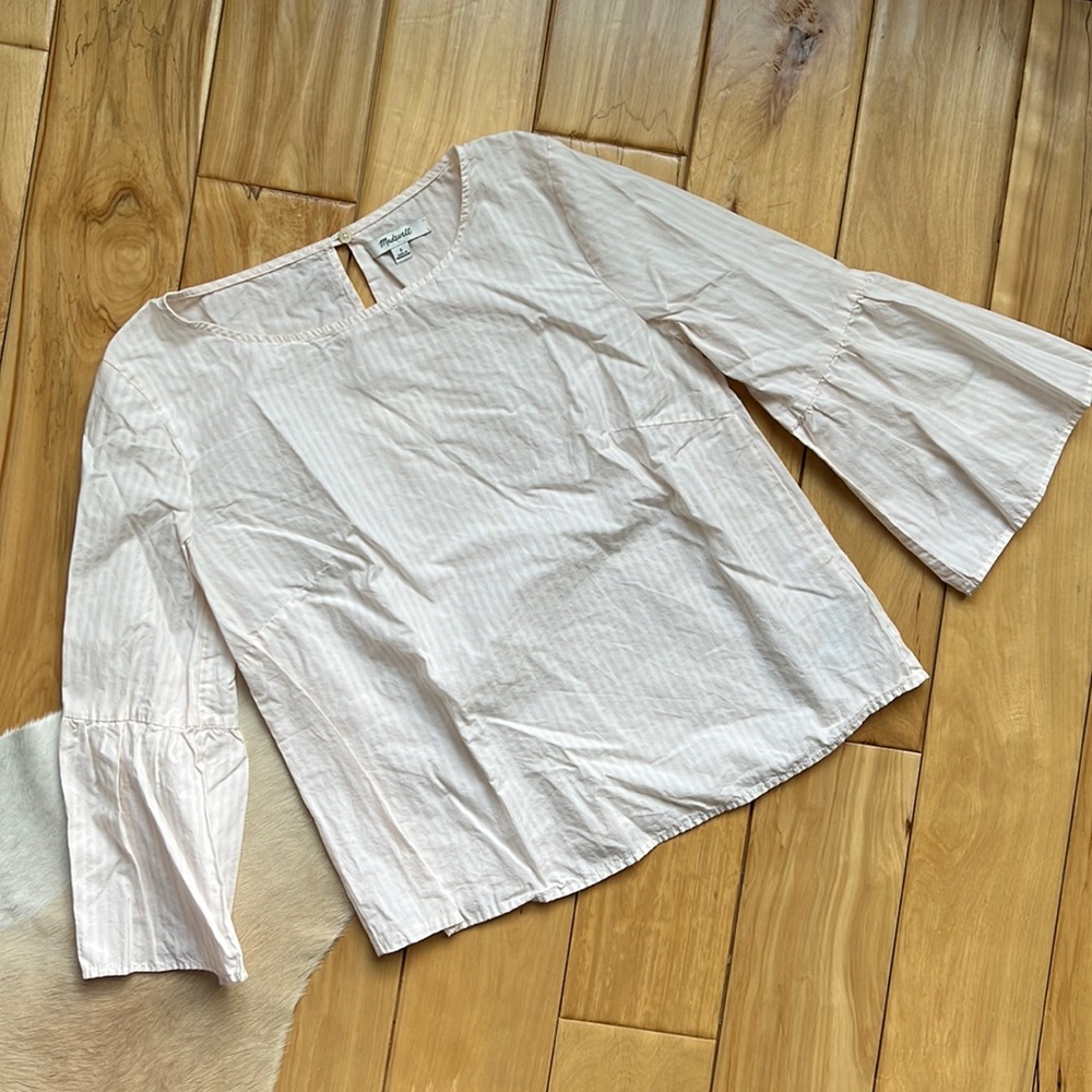 Madewell - Sz Small - Pink/White Striped Top w/Bell Sleeves